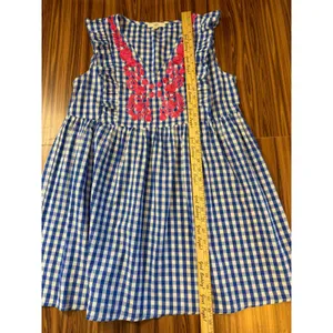 Entro Cottagecore Grandmillennial Blue Gingham Embroidered Ruffle Sleeveless Dress Med thumbnail 2