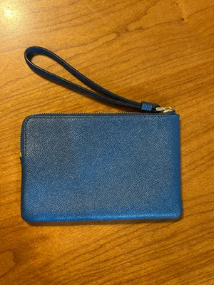 Coach Blue Crossgrain Leather Corner Zip Wristlet Wallet F58032 thumbnail 3