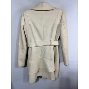 GUESS Coat Belted Wool Blend Pea Coat Women's M Cream Classic Winter Read thumbnail 8