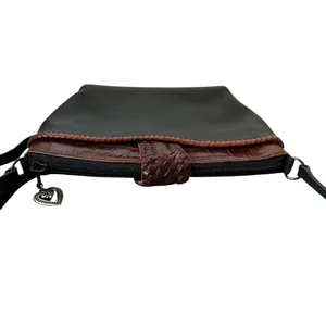 Brighton Vintage Crossbody Bag Black Leather Brown Croc Embossed Heart Accent thumbnail 8