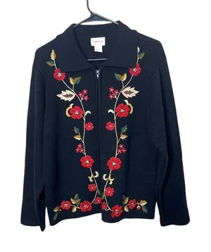 Vintage Crystal Kobe Embroidered Cardigan Sweater Size‎ S thumbnail 1