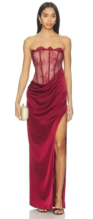 NBD Nalani Corset Maxi Dress in Oxblood thumbnail 1
