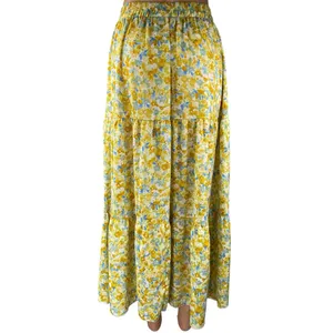 Shein Yellow Floral Tiered Cottage Peasant Pull On A Line Maxi Skirt Size 6 thumbnail 3