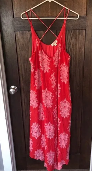 Fashion on earth women’s spaghetti strap red paisley max dress thumbnail 1