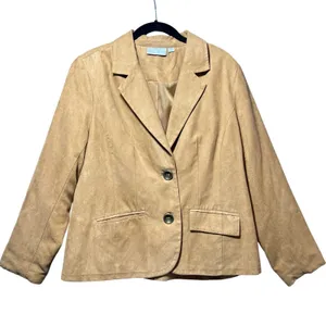 Studio Works Womens Camel Tan‎ Faux Suede Two Button Blazer Jacket Size 14 thumbnail 1
