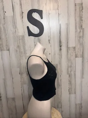 Bear Dance Knit Halter Cami Crop Top Womens S Solid Black High Neck Sweater Tank thumbnail 6