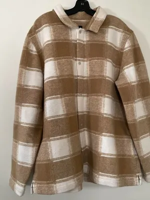 Gap Plaid Fleece Jacket Womens XL Tan Minimalist Fall Granola Western Neutral thumbnail 1