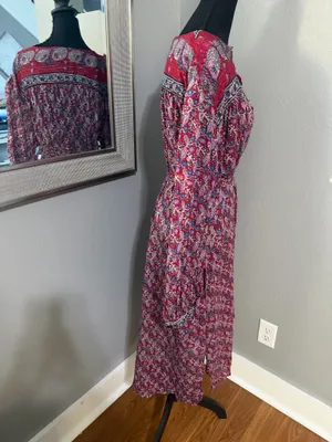VTG Desiree Boho Whimsical Festival Metallic Floral Lightweight Sheer Maxi Dress medium 40. thumbnail 6