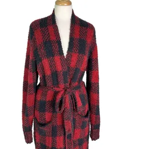 NWT SKIMS Knit Unisex Belted Robe Brick Buffalo Plaid Red Black Size S/M thumbnail 7