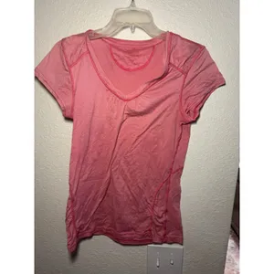 Pink V-Neck Short Sleeve Activewear Performance T-Shirt Women Small thumbnail 2