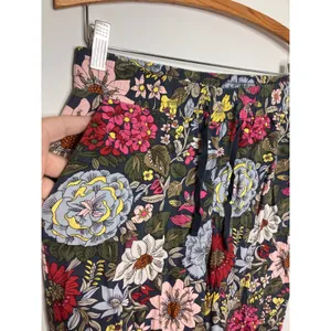 LOFT Floral Wide Leg Pants Women SP Navy Blue Excellent Drawstring Pockets thumbnail 2
