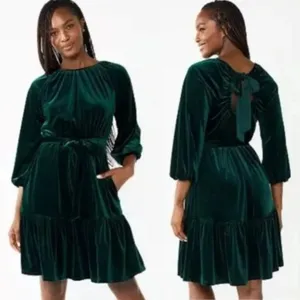 Draper James RSVP Velvet Dress Emerald‎ Green Tie Back Ruffle NWT Holiday XL thumbnail 2