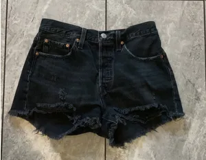Levi's 501 Black Denim Distressed Cutoff Shorts Women's Size W27 thumbnail 1