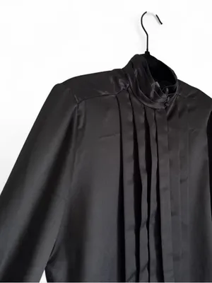 Vintage Women's Black Satin Blouse with Pleated Front Women’s Sz 10 Classic Chic thumbnail 3