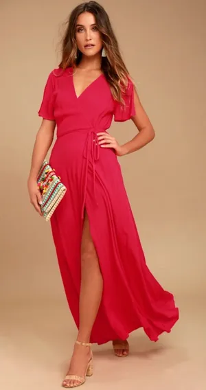 Lulus Much Obliged Red Wrap Maxi dress thumbnail 1