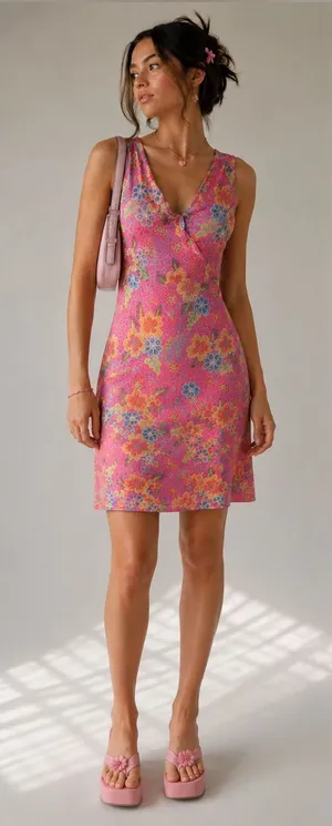 Vintage‎ Coquette Y2K Sigrid Olsen Sport Pink Floral Sleeveless Midi Dress Fairy thumbnail 1