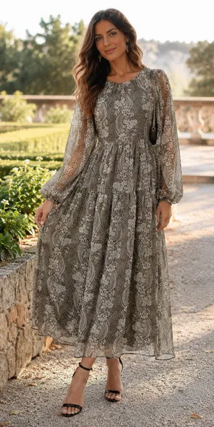En Saison Teyana Lace Up Long Sleeve Midi Dress Olive Floral Small NWT thumbnail 1