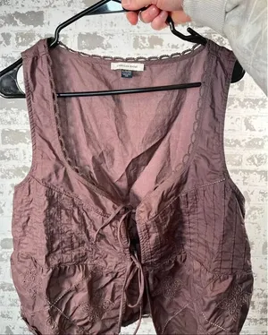 American Eagle | women brown tie front cotton tank top thumbnail 1