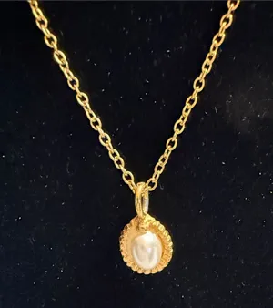 Gold Rope Chain Necklace with Pearl Pendant thumbnail 1