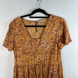 PATRONS OF PEACE‎ Bohemian Tiered Mini Dress Paisley Floral Small Fall boho thumbnail 2