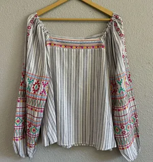 Savanna Jane Square Neck‎ Embroidered Blouse NWT White Size L thumbnail 1
