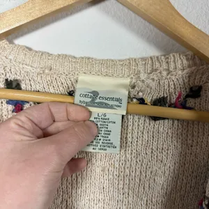 VINTAGE Cottage Essentials Women’s Chunky Knit Floral Cardigan Beige Multi L thumbnail 7