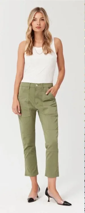 3x1 Simone Trouser Pants Cropped Side Slits Utility Chino Mid Rise Green 26‎ thumbnail 1