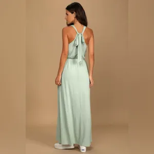 NWT‎ LuLus Sunny Day Perfection Sage Green Tie-Back Maxi Dress, M! thumbnail 2