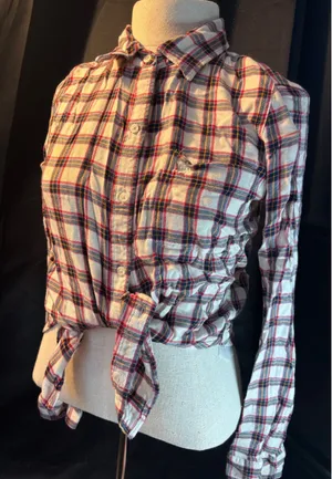 Abercrombie & Fitch Womens Plaid Button Down Shirt White Red Blue Small 1W3761 thumbnail 1