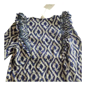 Sezane Boby Ruffle Blouse in Ikat Blue Size: 36 NEW thumbnail 8