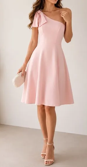 Gal Meets Glam Yvonne Light Pink One Shoulder Glam Wedding Guest Mini Dress thumbnail 1