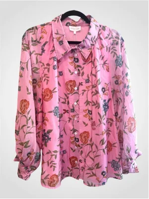 Entro Floral Print Blouse in Pink Size XL thumbnail 1