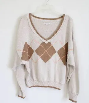 American Eagle Beige Argyle Knit Sweater | thumbnail 1