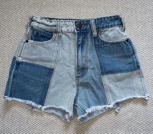 Wrangler Billabong X Denim Patchwork Colorblock Shorts Sz 25 High Waist Cut Off thumbnail 1