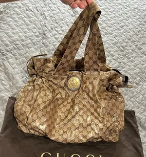 Gucci Hysteria Beige and BrownCrystal Large GG Water-resistant Shoulder Bag thumbnail 1