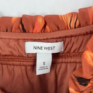 Nine West Camisole Top‎ Womens S Orange Abstract Pleated Smocked Spaghetti Strap thumbnail 4