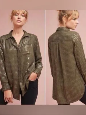 Anthropologie Maeve Sequin Button Down Top Size Large NWT thumbnail 2