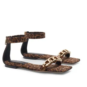 NEW GOOD AMERICAN Ankle Strap Sandal In  Leopard thumbnail 5