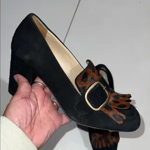 M. Gemi Lettura Block Heel buckled Fringe Loafer size 37 made in Italy leopard thumbnail 3