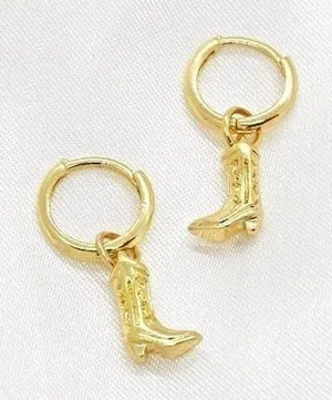 Small Gold Cowboy Boot Earrings thumbnail 1