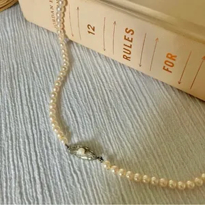 Pink Pearlescent Necklace Vintage “Noreen” 18” Marquise Fishhook Silver Classic thumbnail 3