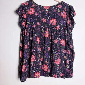 Old Navy Blouse Women Plus XL Black Floral Babydoll Office Cottagecore Whimsical thumbnail 3