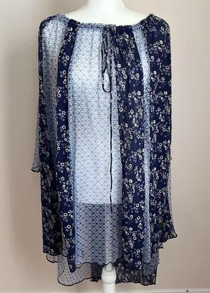 Free People Because I Love You Floral High-Low Top in Blue Floral Print thumbnail 4