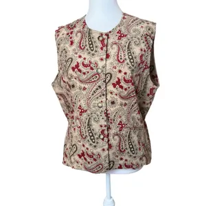 Vtg Ruff Hewn Corduroy Paisley Vest Large 90s Academia Boho Artsy Earthy Neutral thumbnail 2