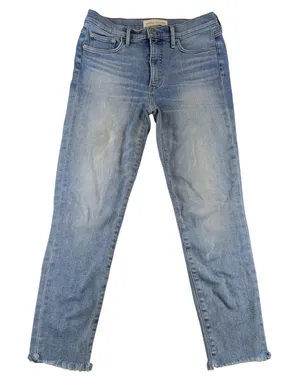 Denim Forum The Nico Mid Rise Skinny Crop Jeans Light Wash Raw Hem Size 28 thumbnail 1