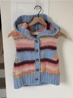 NWT Free People Rosetta Knit Wool Hooded Sweater Vest in Stripes thumbnail 3