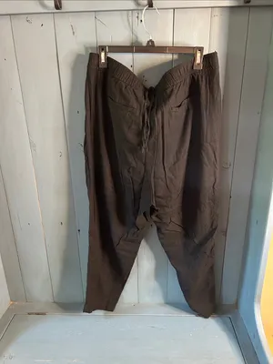 Old Navy Women's Black Cropped Elastic Waist Summer Linen Tapered Pants | Sz XL thumbnail 2