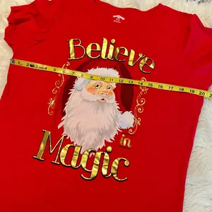 Believe in Magic Santa Christmas Red T Shirt Size XL but measures like a Large thumbnail 5