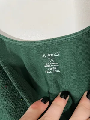 Aerie Superchill Waffle Bra Top in Dark Green Speckle Size Large thumbnail 6