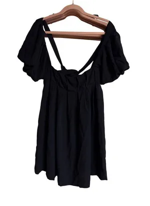 Black Puff Sleeve Mini Dress With Tie-Back Detail - Halara - Size M - 100% Polye thumbnail 1